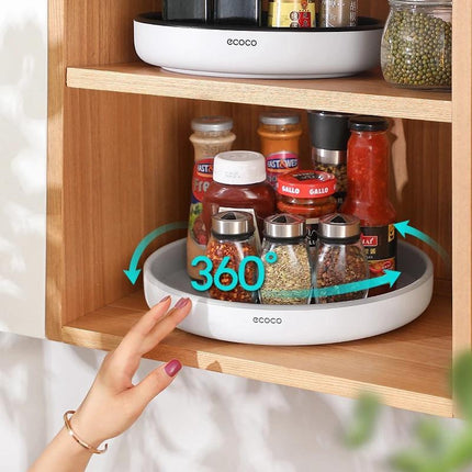 Ecoco Kitchen Rotating Spice Condiment Storage Rack Bathroom Swivel Tray Organizer Black.