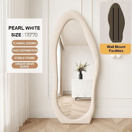 1.7m Standing Maiden Mirror Full Length Aesthetic Full Size Floor Mirror Bedroom Creative Modern Deco Pearl White.