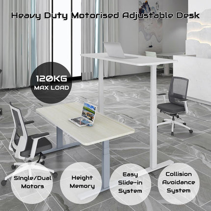 Standing Desk Height Adjustable Sit Stand Motorised Dual Motors Frame White Only.
