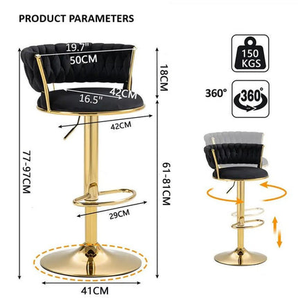 2x Height Adjustable Swivel Bar Stool Velvet Golden Base Barstools Chairs Padded Seat- Beige.