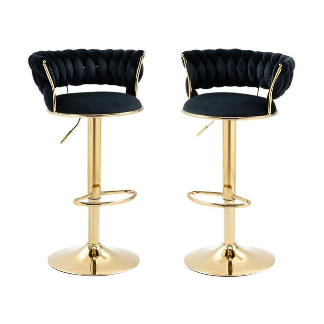 SERENITà Black Velvet Seat Kitchen Breakfast Bar Stools Counter Height Barstools with Back Cushioned Chairs for Home Bar x2.