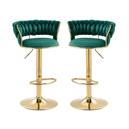 SERENITà Green Velvet Seat Kitchen Breakfast Bar Stools Counter Height Barstools with Back Cushioned Chairs for Home Bar x2.
