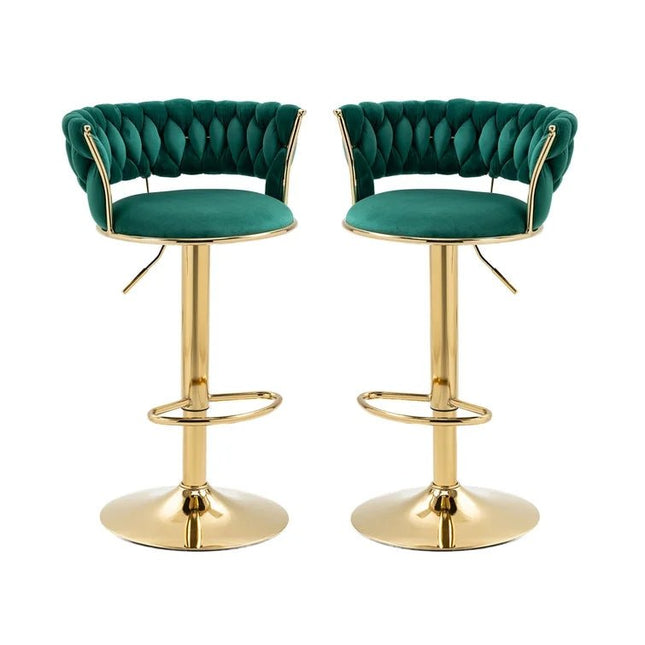 SERENITà Green Velvet Seat Kitchen Breakfast Bar Stools Counter Height Barstools with Back Cushioned Chairs for Home Bar x2.