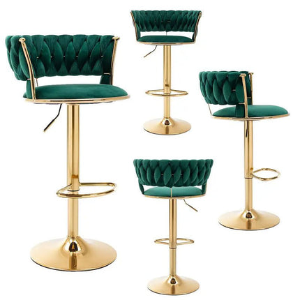 SERENITà Green Velvet Seat Kitchen Breakfast Bar Stools Counter Height Barstools with Back Cushioned Chairs for Home Bar x2.