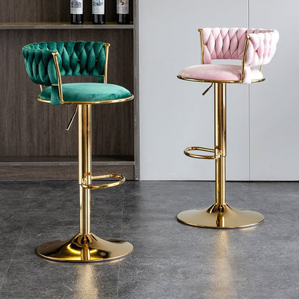 SERENITà Green Velvet Seat Kitchen Breakfast Bar Stools Counter Height Barstools with Back Cushioned Chairs for Home Bar x2.