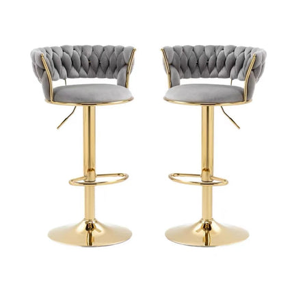 SERENITà Grey Velvet Seat Kitchen Breakfast Bar Stools Counter Height Barstools with Back Cushioned Chairs for Home Bar x2.