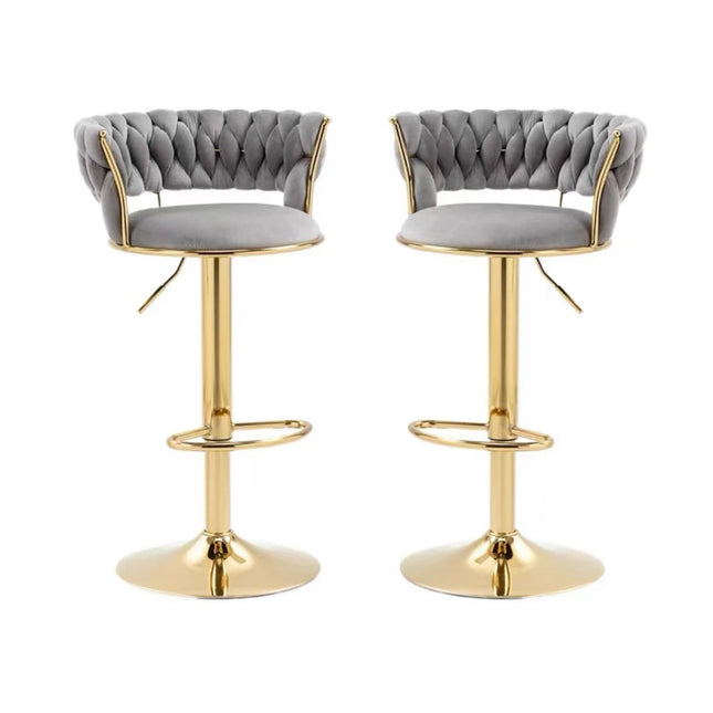 SERENITà Grey Velvet Seat Kitchen Breakfast Bar Stools Counter Height Barstools with Back Cushioned Chairs for Home Bar x2.