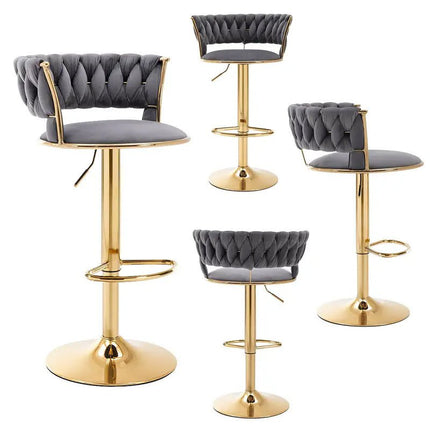 SERENITà Grey Velvet Seat Kitchen Breakfast Bar Stools Counter Height Barstools with Back Cushioned Chairs for Home Bar x2.