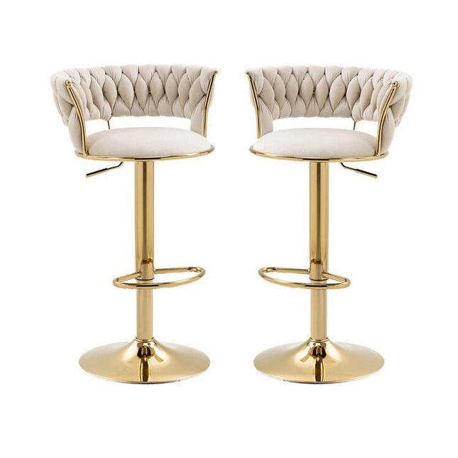 SERENITà Ivory Velvet Seat Kitchen Breakfast Bar Stools Counter Height Barstools with Back Cushioned Chairs for Home Bar x2.