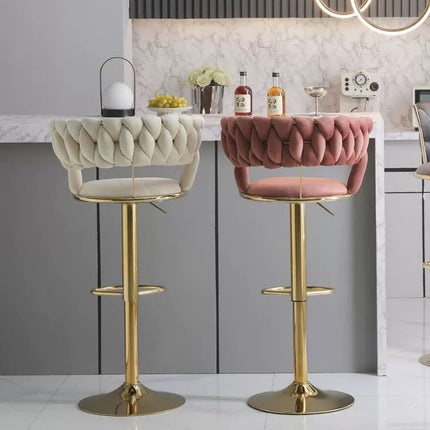 SERENITà Ivory Velvet Seat Kitchen Breakfast Bar Stools Counter Height Barstools with Back Cushioned Chairs for Home Bar x2.