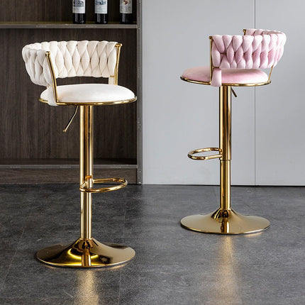 SERENITà Ivory Velvet Seat Kitchen Breakfast Bar Stools Counter Height Barstools with Back Cushioned Chairs for Home Bar x2.