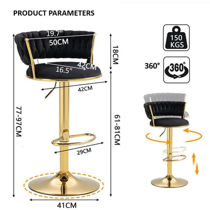 SERENITà Ivory Velvet Seat Kitchen Breakfast Bar Stools Counter Height Barstools with Back Cushioned Chairs for Home Bar x2.