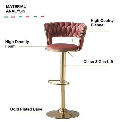 SERENITà Ivory Velvet Seat Kitchen Breakfast Bar Stools Counter Height Barstools with Back Cushioned Chairs for Home Bar x2.