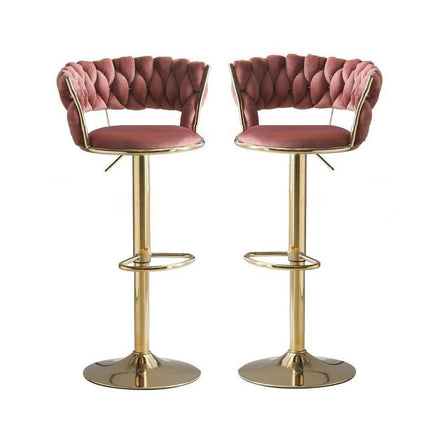 SERENITà Red Bean Brown Velvet Seat Kitchen Breakfast Bar Stools Counter Height Barstools with Back Cushioned Chairs for Home Bar x2.