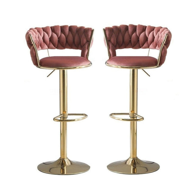 SERENITà Red Bean Brown Velvet Seat Kitchen Breakfast Bar Stools Counter Height Barstools with Back Cushioned Chairs for Home Bar x2.