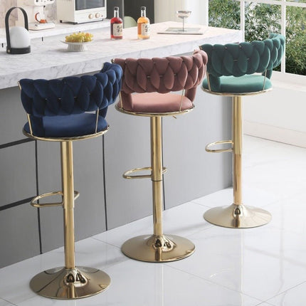 SERENITà Red Bean Brown Velvet Seat Kitchen Breakfast Bar Stools Counter Height Barstools with Back Cushioned Chairs for Home Bar x2.