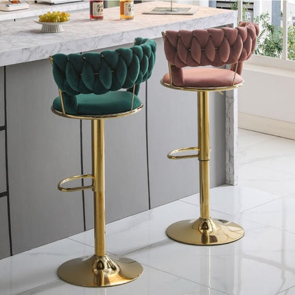SERENITà Red Bean Brown Velvet Seat Kitchen Breakfast Bar Stools Counter Height Barstools with Back Cushioned Chairs for Home Bar x2.
