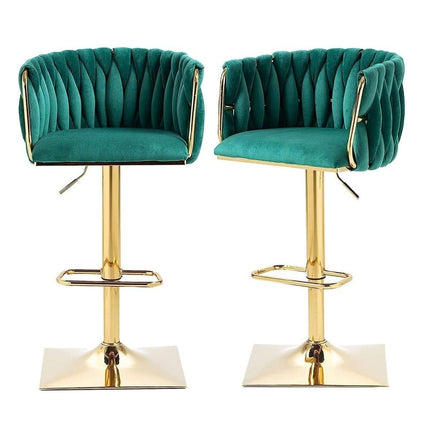 SERENITà Modern Velvet Breakfast Bar Stools Swivel Barstools Adjustable Counter Stools with Backrest Set of 2 Emarald Green.