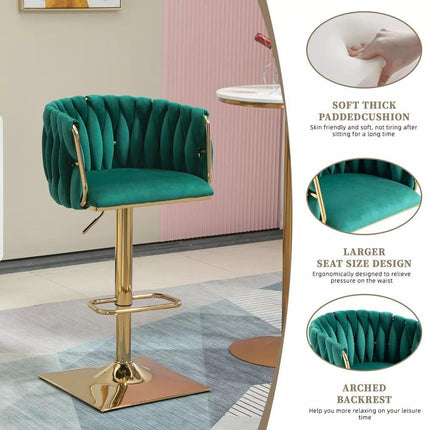 SERENITà Modern Velvet Breakfast Bar Stools Swivel Barstools Adjustable Counter Stools with Backrest Set of 2 Emarald Green.