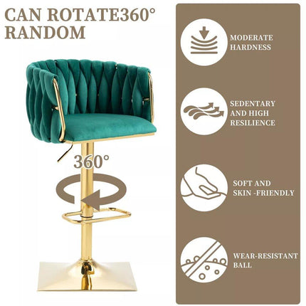 SERENITà Modern Velvet Breakfast Bar Stools Swivel Barstools Adjustable Counter Stools with Backrest Set of 2 Emarald Green.