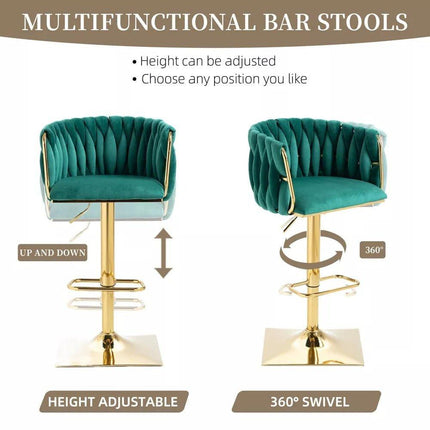 SERENITà Modern Velvet Breakfast Bar Stools Swivel Barstools Adjustable Counter Stools with Backrest Set of 2 Emarald Green.