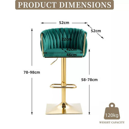 SERENITà Modern Velvet Breakfast Bar Stools Swivel Barstools Adjustable Counter Stools with Backrest Set of 2 Emarald Green.