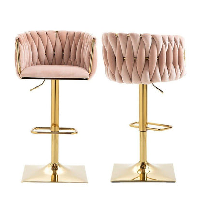 SERENITà Modern Velvet Breakfast Bar Stools Swivel Barstools Adjustable Counter Stools with Backrest Set of 2 Pink.