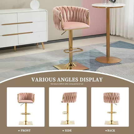 SERENITà Modern Velvet Breakfast Bar Stools Swivel Barstools Adjustable Counter Stools with Backrest Set of 2 Pink.
