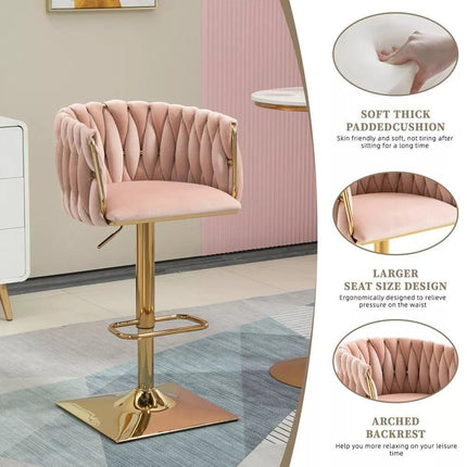 SERENITà Modern Velvet Breakfast Bar Stools Swivel Barstools Adjustable Counter Stools with Backrest Set of 2 Pink.