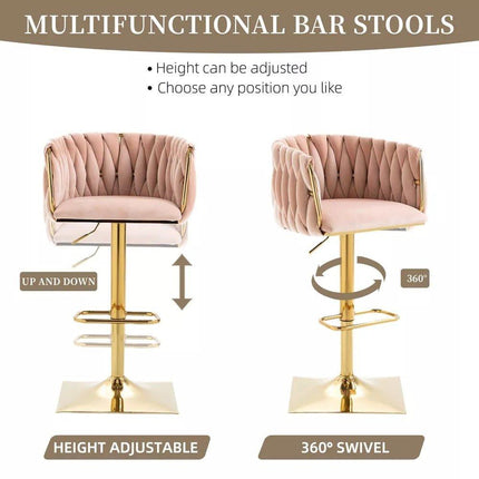 SERENITà Modern Velvet Breakfast Bar Stools Swivel Barstools Adjustable Counter Stools with Backrest Set of 2 Pink.