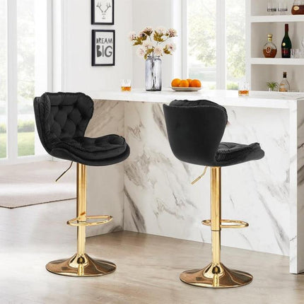 SERENITà Swivel Bar Stools Set of 2 Counter Height Barstools with Back Velvet Upholstered Adjustable Stool Chair Mid Century Modern Bar Stool for Kitchen Island (Black).