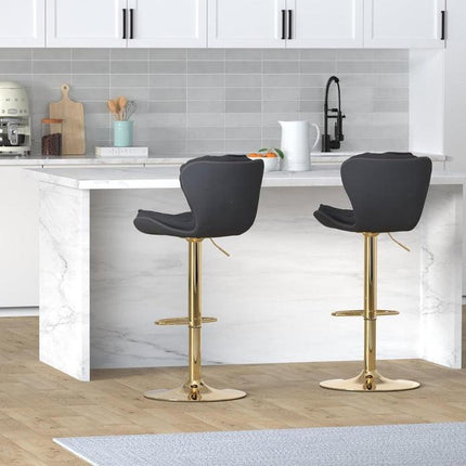 SERENITà Swivel Bar Stools Set of 2 Counter Height Barstools with Back Velvet Upholstered Adjustable Stool Chair Mid Century Modern Bar Stool for Kitchen Island (Black).
