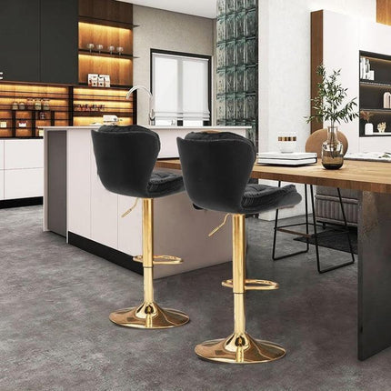 SERENITà Swivel Bar Stools Set of 2 Counter Height Barstools with Back Velvet Upholstered Adjustable Stool Chair Mid Century Modern Bar Stool for Kitchen Island (Black).