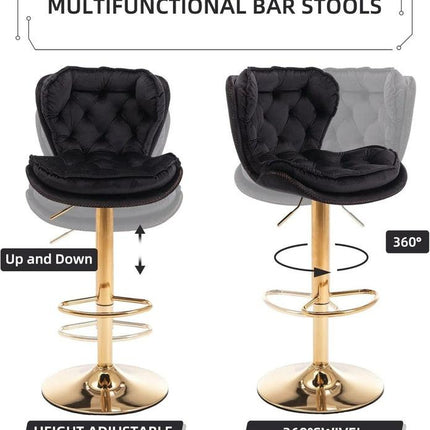 SERENITà Swivel Bar Stools Set of 2 Counter Height Barstools with Back Velvet Upholstered Adjustable Stool Chair Mid Century Modern Bar Stool for Kitchen Island (Black).
