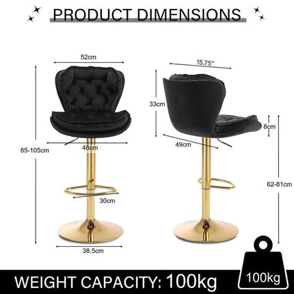SERENITà Swivel Bar Stools Set of 2 Counter Height Barstools with Back Velvet Upholstered Adjustable Stool Chair Mid Century Modern Bar Stool for Kitchen Island (Black).