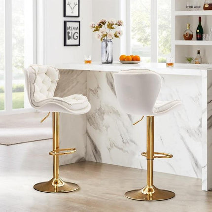 SERENITà Swivel Bar Stools Set of 2 Counter Height Barstools with Back Velvet Upholstered Adjustable Stool Chair Min Century Modern Bar Stool for Kitchen Island (Ivory).