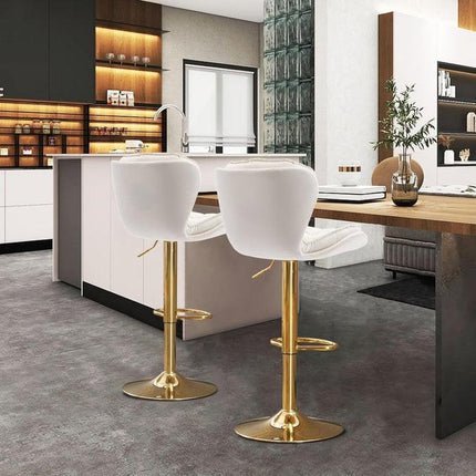 SERENITà Swivel Bar Stools Set of 2 Counter Height Barstools with Back Velvet Upholstered Adjustable Stool Chair Min Century Modern Bar Stool for Kitchen Island (Ivory).