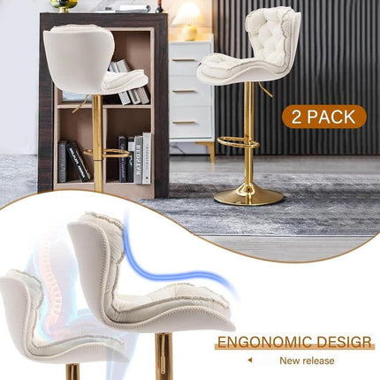 SERENITà Swivel Bar Stools Set of 2 Counter Height Barstools with Back Velvet Upholstered Adjustable Stool Chair Min Century Modern Bar Stool for Kitchen Island (Ivory).