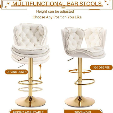 SERENITà Swivel Bar Stools Set of 2 Counter Height Barstools with Back Velvet Upholstered Adjustable Stool Chair Min Century Modern Bar Stool for Kitchen Island (Ivory).