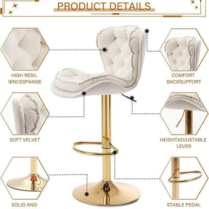SERENITà Swivel Bar Stools Set of 2 Counter Height Barstools with Back Velvet Upholstered Adjustable Stool Chair Min Century Modern Bar Stool for Kitchen Island (Ivory).