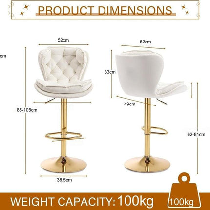SERENITà Swivel Bar Stools Set of 2 Counter Height Barstools with Back Velvet Upholstered Adjustable Stool Chair Min Century Modern Bar Stool for Kitchen Island (Ivory).