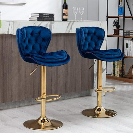 SERENITà Swivel Bar Stools Set of 2 Counter Height Barstools with Back Velvet Upholstered Adjustable Stool Chair Mid Century Modern Bar Stool for Kitchen Island (Navy Blue).
