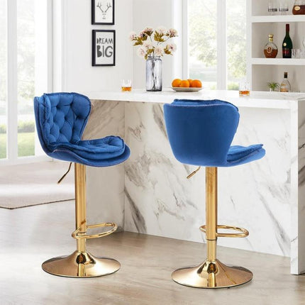SERENITà Swivel Bar Stools Set of 2 Counter Height Barstools with Back Velvet Upholstered Adjustable Stool Chair Mid Century Modern Bar Stool for Kitchen Island (Navy Blue).