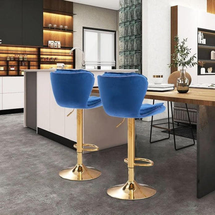 SERENITà Swivel Bar Stools Set of 2 Counter Height Barstools with Back Velvet Upholstered Adjustable Stool Chair Mid Century Modern Bar Stool for Kitchen Island (Navy Blue).