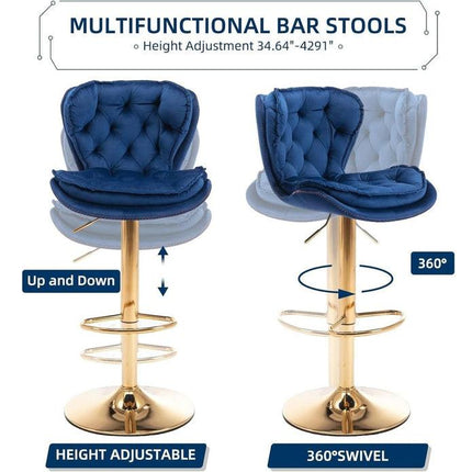 SERENITà Swivel Bar Stools Set of 2 Counter Height Barstools with Back Velvet Upholstered Adjustable Stool Chair Mid Century Modern Bar Stool for Kitchen Island (Navy Blue).