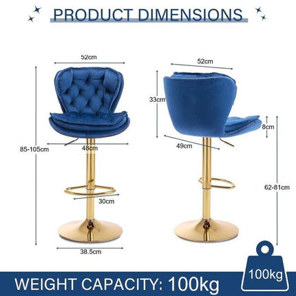SERENITà Swivel Bar Stools Set of 2 Counter Height Barstools with Back Velvet Upholstered Adjustable Stool Chair Mid Century Modern Bar Stool for Kitchen Island (Navy Blue).