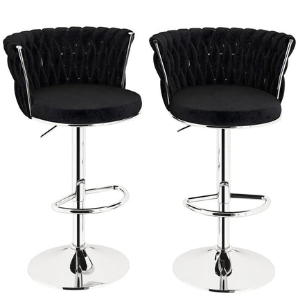 SERENITà Modern Silver Swivel Upholstered Velvet Adjustable Height Counter Stool with Metal Frame Black (Set of 2).