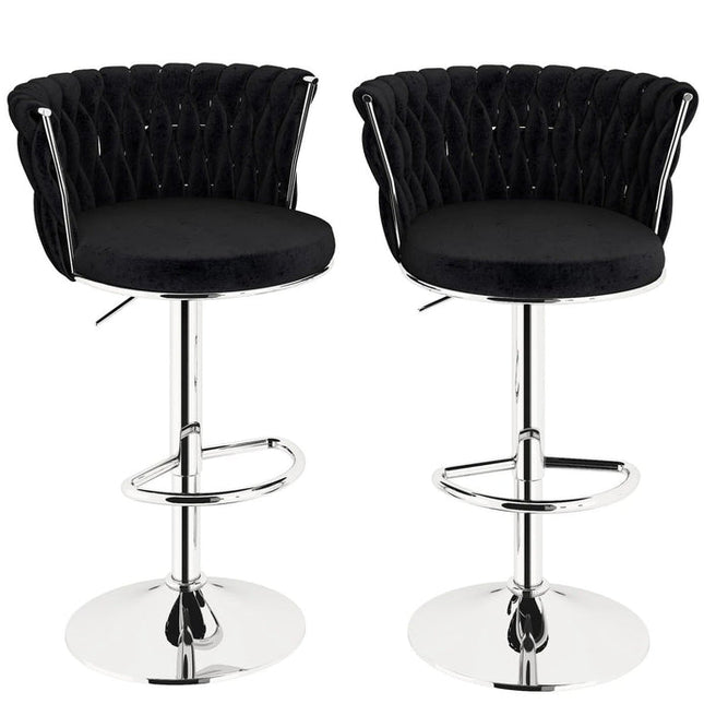SERENITà Modern Silver Swivel Upholstered Velvet Adjustable Height Counter Stool with Metal Frame Black (Set of 2).