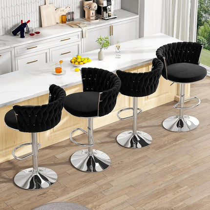 SERENITà Modern Silver Swivel Upholstered Velvet Adjustable Height Counter Stool with Metal Frame Black (Set of 2).
