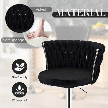 SERENITà Modern Silver Swivel Upholstered Velvet Adjustable Height Counter Stool with Metal Frame Black (Set of 2).